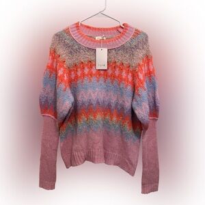 Fate Pink Multicolor Zigzag Crewneck Sweater